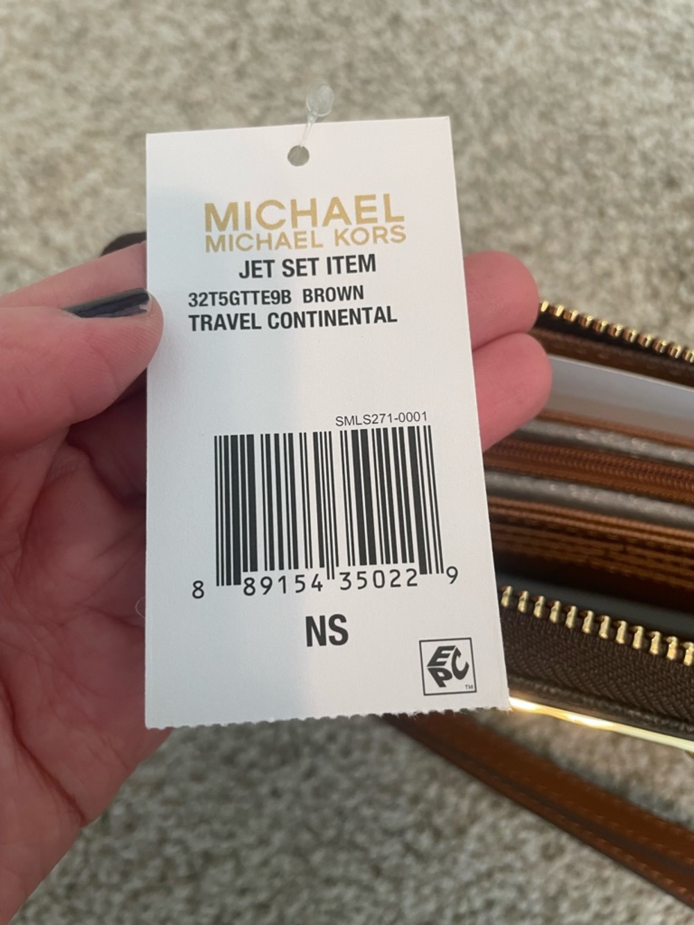 NWT Michael Kors Dark Brown Jet Set Travel Continental Monogram Wristlet Wallet - Picture 6 of 8